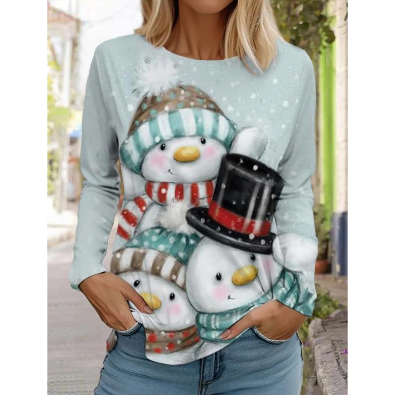 Móda Vánoce Sněhulák Dámské Tričko s dlouhým rukávem 3D vzor Podzimní Santa Claus Dámský Top Harajuku Pulovr Oblečení