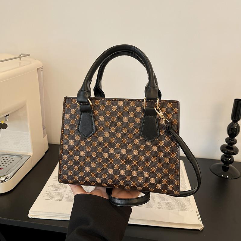 New Retro Texture Casual Simple Plaid Fashion Shoulder Crossbody Portable Small Square Bag Woman