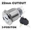 22mm Metal Rotary Key Selector Switch 2/3-Position Waterproof Self-locking Latching Knob Switch with LED Light 1NO1NC 2NO2NC