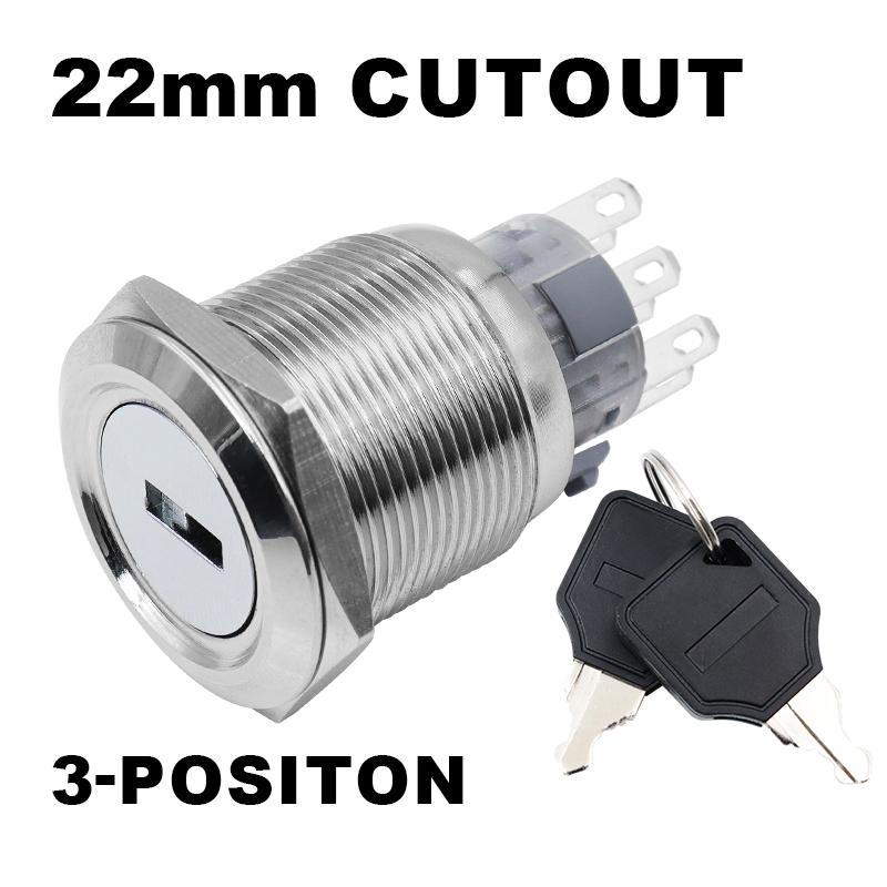 22mm Metal Rotary Key Selector Switch 2/3-Position Waterproof Self-locking Latching Knob Switch with LED Light 1NO1NC 2NO2NC