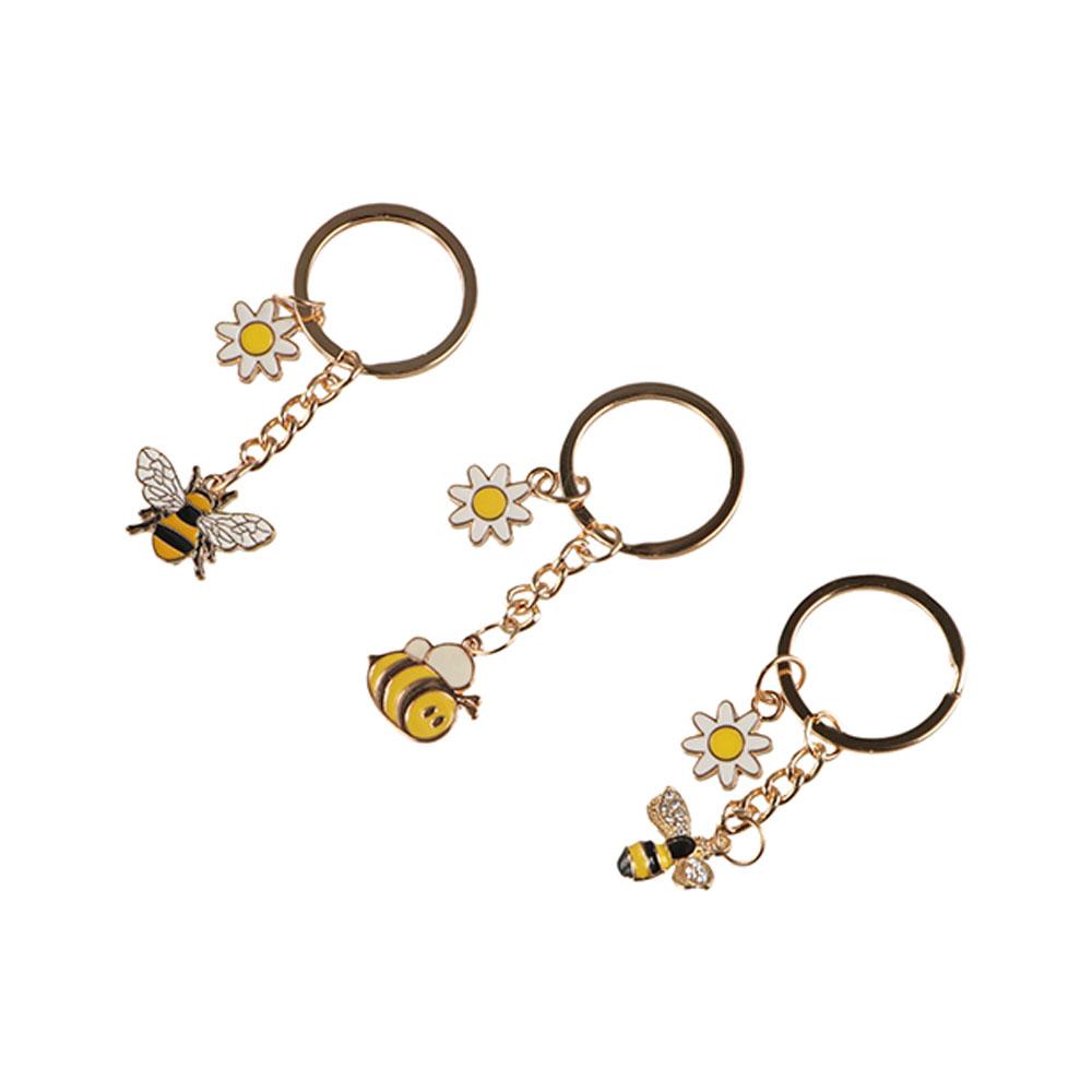 Mini Garden Key Chains Cute Metal Enamel Pendant Bee Flower Key Ring  for Women Men