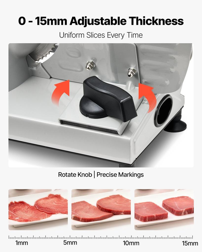 Meat Slicer, 150W Electric Deli Slicer Machine with 170 Mm Sharp Blade, Home Meat-Slicer with 65-90 RPM Slicing Speed, 0-15 Mm Adjustable Thickness,