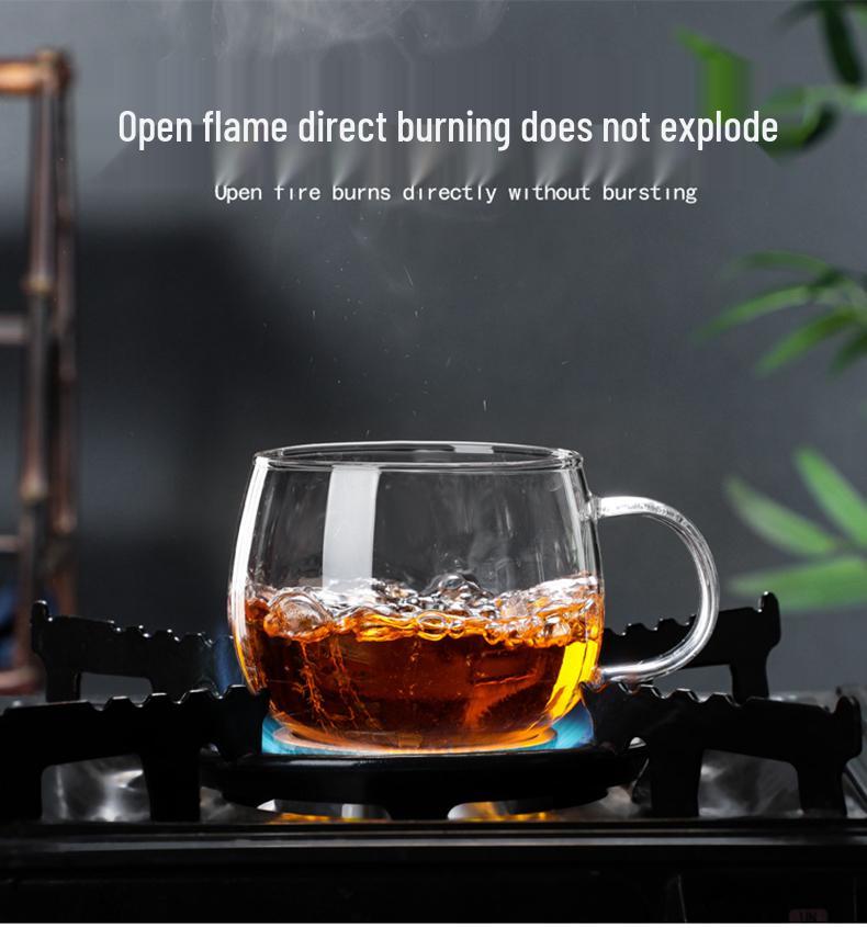 Double-Layer Heat-Resistant Glass Tea Cup with Handle for Kung Fu Tea