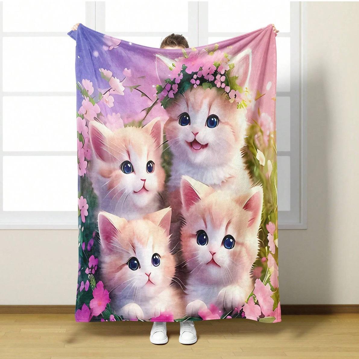 

Cute cat pattern Flannel printed blanket suitable for all seasons suitable for living room office sofa and travel 75x100cm