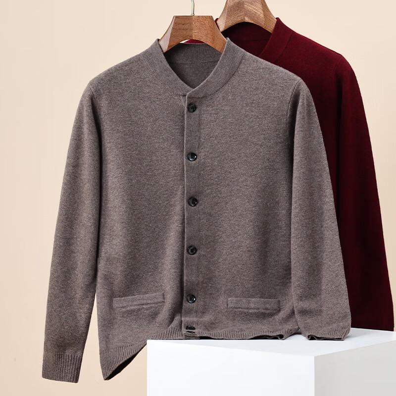 Hengyuanxiang Men's Thickened 100% Wool Cardigan Sweater