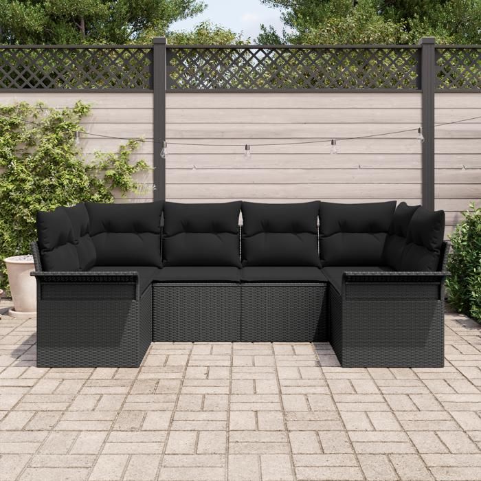 VidaXL Ensemble de 6 pièces de Canapé de Jardin avec Coussins Noir Poly Rattan 3345503