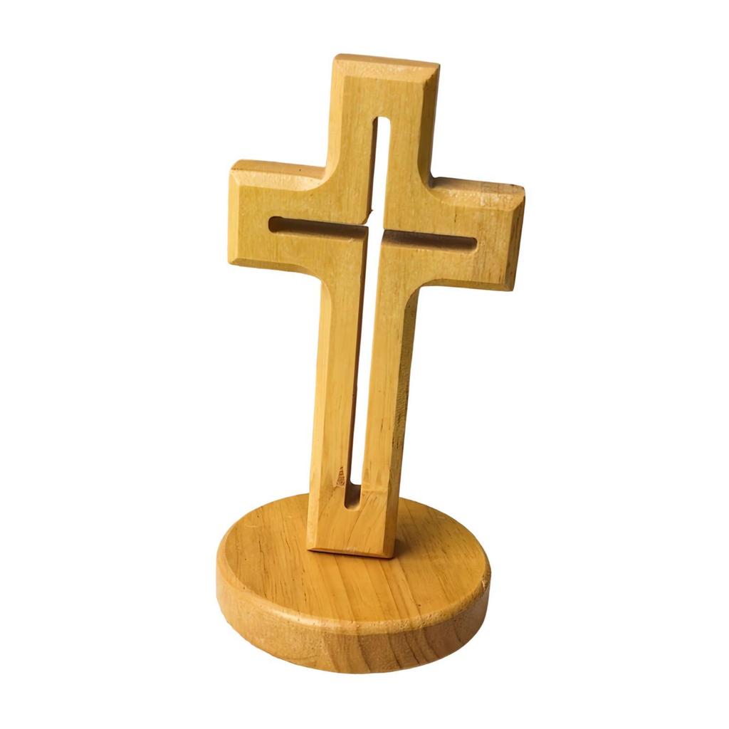 Bords trä stående kors prydnad med stativ Elegant konst Katolsk unik religiös korsdekoration för kontor årsdag skrivbord