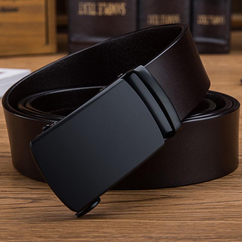 Men's Extra Large Genuine Leather Belt with Black Automatic Buckle - Simple Business Style