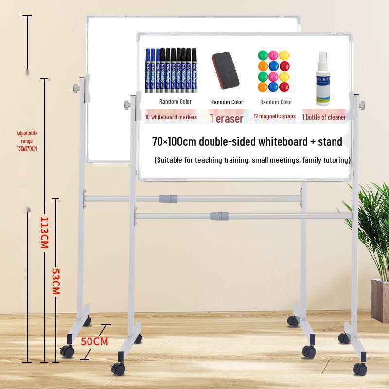 Dual-Sided Magnetic Whiteboard & Blackboard, Mobile Stand, Erasable, for Home, Office, or Classroom.