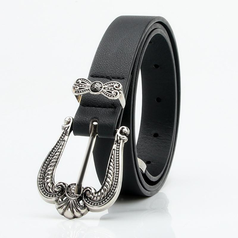 Vintage Crown Pattern Alloy Buckle Leather Belt For Women Stylish Jeans Accessories