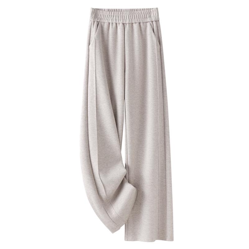 Oatmeal High-Waist Slimming Wide-Leg Pants for Women - 2024 Autumn/Winter Collection