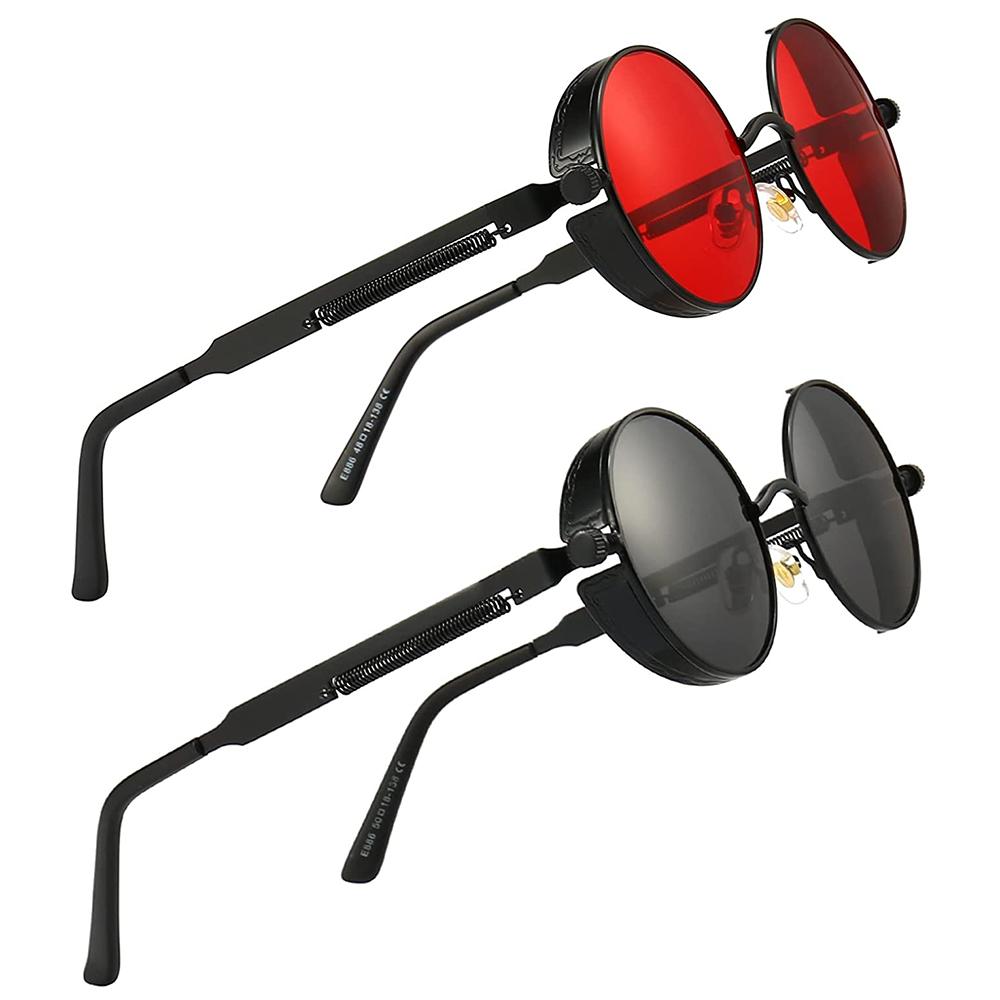 Vintage Steampunk Red Sunglasses Men Round Punk Alloy Metal Retro Sun Glasses Small Lens Women 2023 Goggles Gothic Style Shades