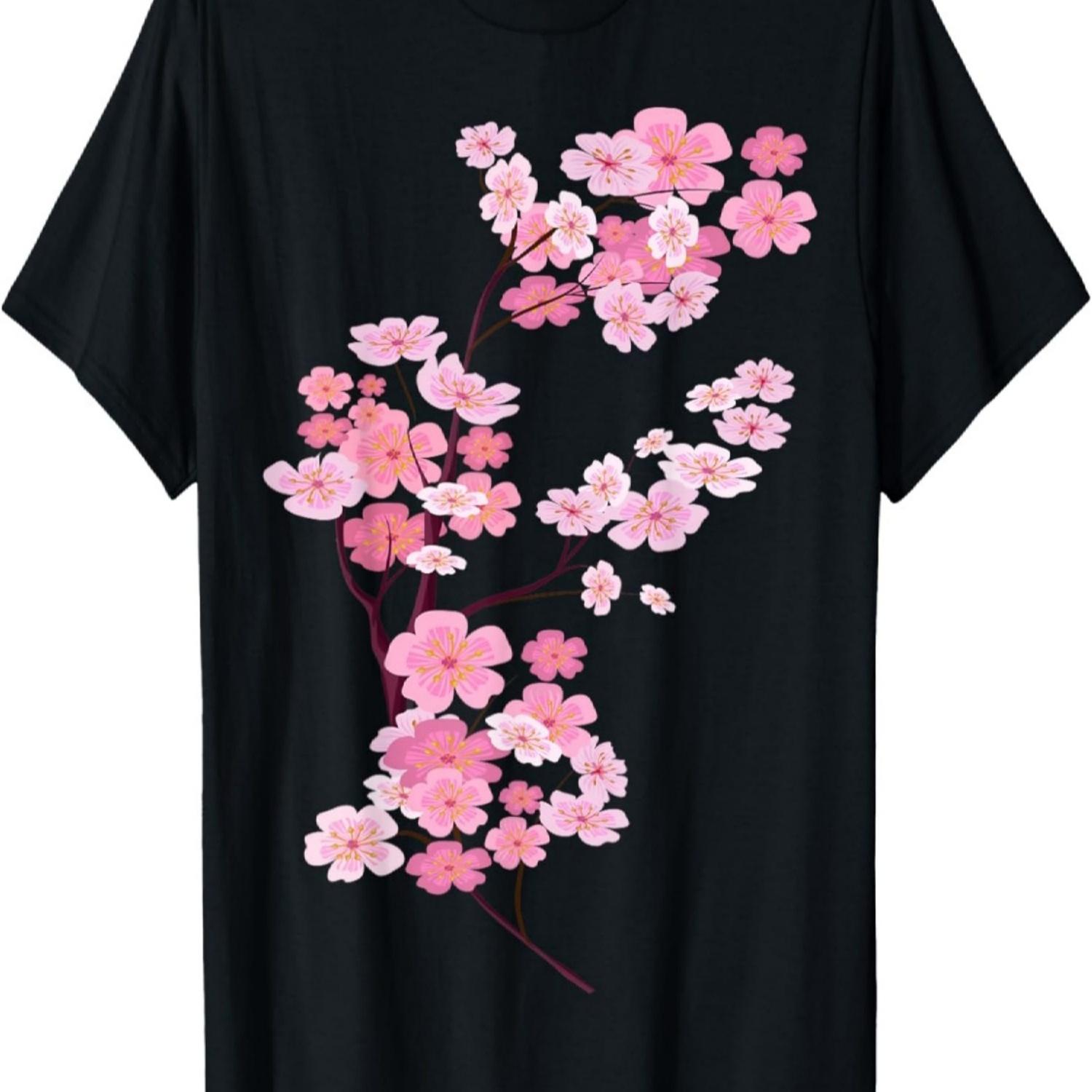 Смешная футболка с цветами сакуры S чёрный