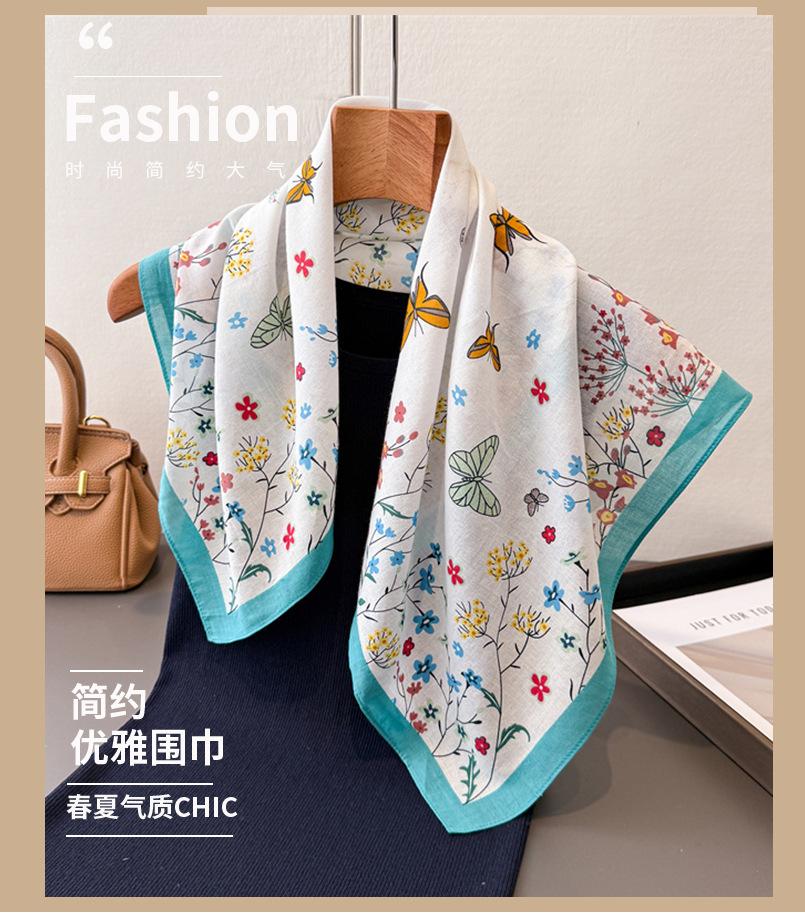 Butterfly flower pure cotton small square scarf high-end printing silk scarf headscarf shawl scarf women's professional scarf scarf scarf