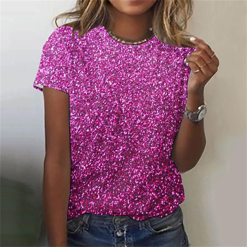 Camiseta Feminina com Estampa Padrão 3D Casual Manga Curta Gola Redonda Top Moderno Roupas Femininas de Rua