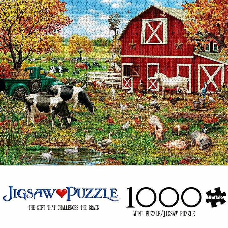 1000pcs Mini Jigsaw Puzzle Countryside Farm Scene, Red Barn, Autumn Landscape, Home Decoration, Suitable for Living Room And Farmhouse Wall Art, Holid