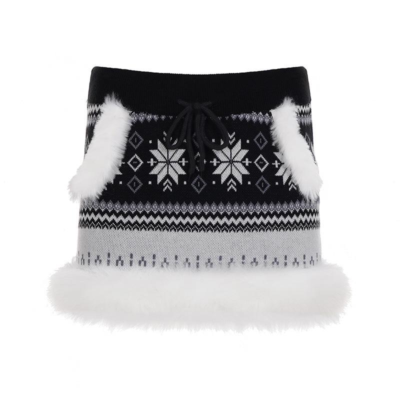 

Fair Isle Snowflake Pattern Low-Waist Color Block Mini Skirt Medium чорний