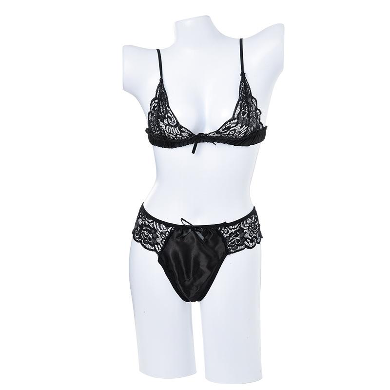 Sissy Lingerie Set Gay Men’S Lace Satin Bra And Thong Underwear Floral Crossdressing Nightwear Girly Bikini Roleplay Outfits