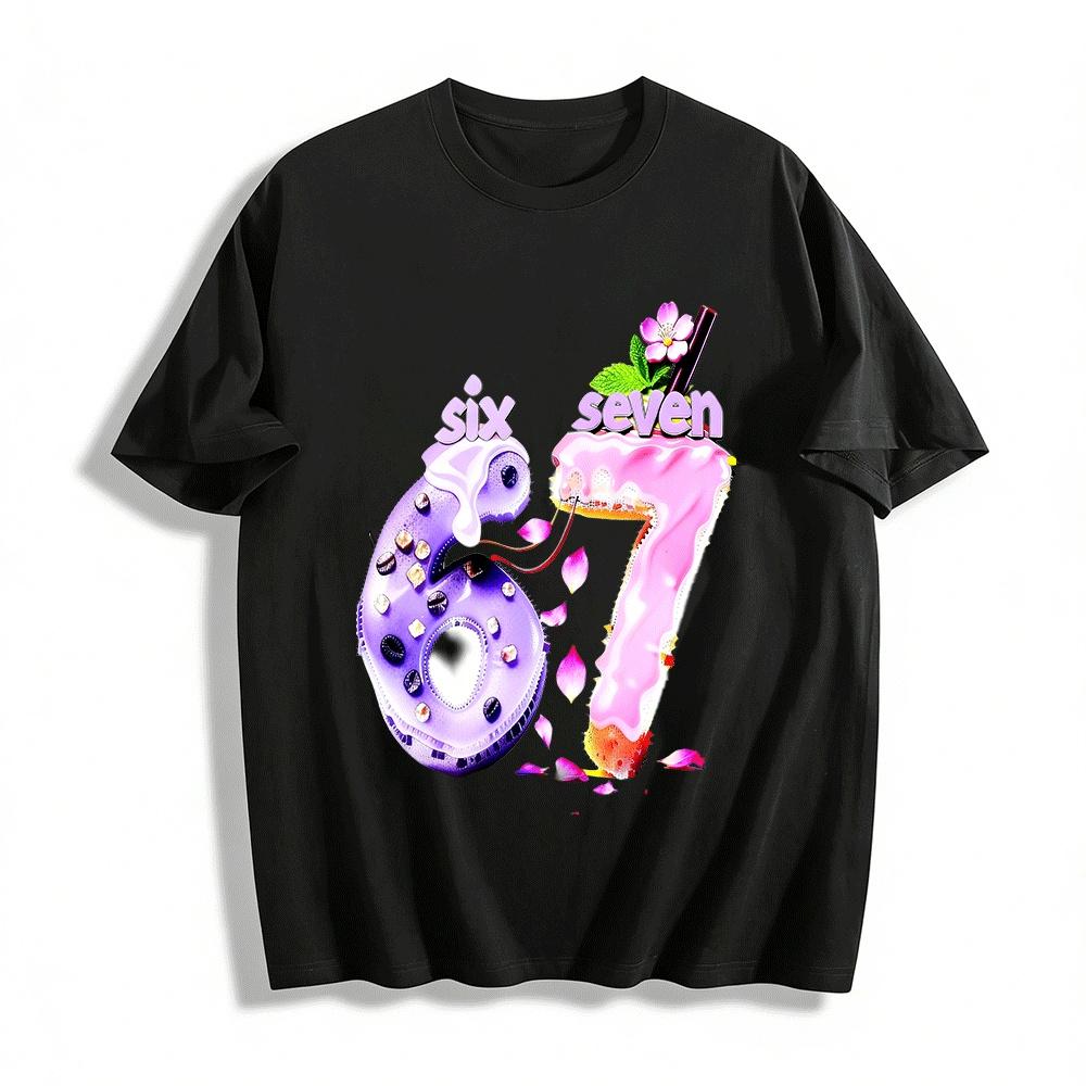 Sweet Dessert Number 67 Print Casual Top Pure cotton T-shirt XXS