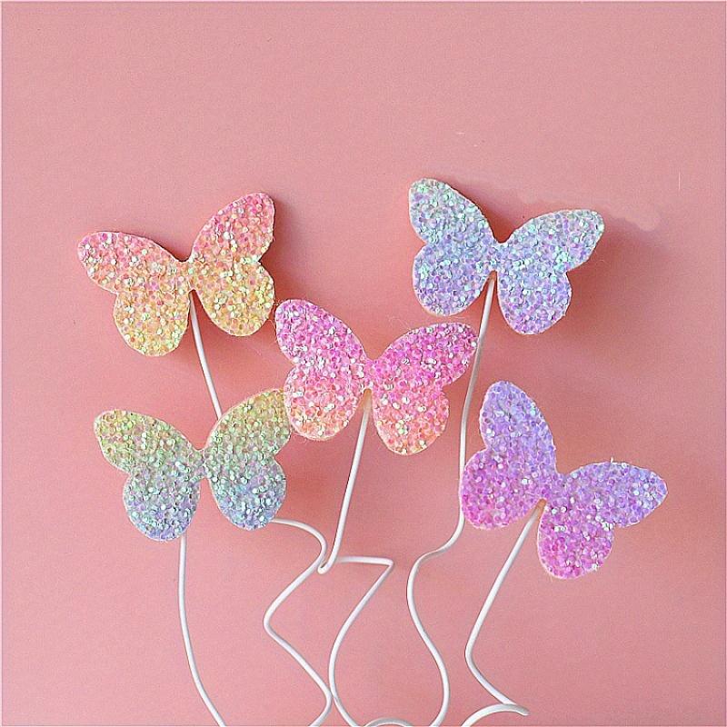 5pcs Ombre Glitter Butterfly Cake Toppers, Rose Gold Foil Balloon Cake Decorations, Sparkling Butterfly Cupcake Picks Butterfly Cake Decor