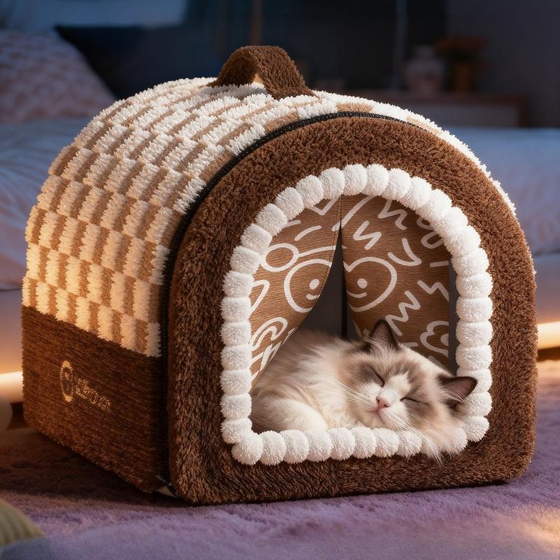 Winter Warm Heated Cat Beds House Timed Electric Blanket Closed Cat House Kitten Kennel 9-level Temperature Control Cat Tent