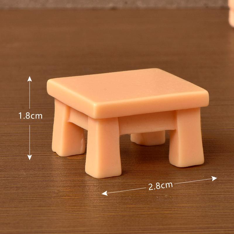 Mini Imitation Solid Wood Tables and Chairs Micro Landscaping Resin Square Wooden Tables Chairs Benches Miniature Ornaments