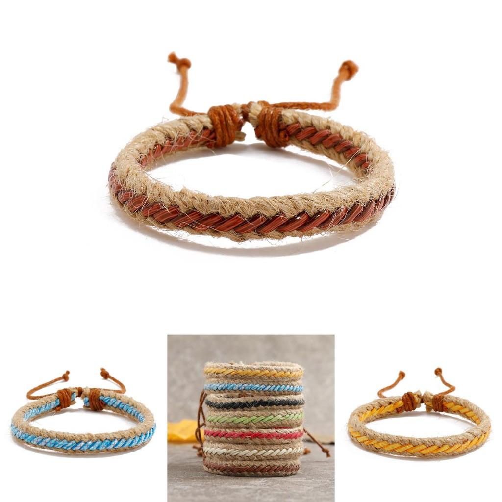Retro Colorful Woven Leather Bracelet Trendy Bohemian Style Geometric Design