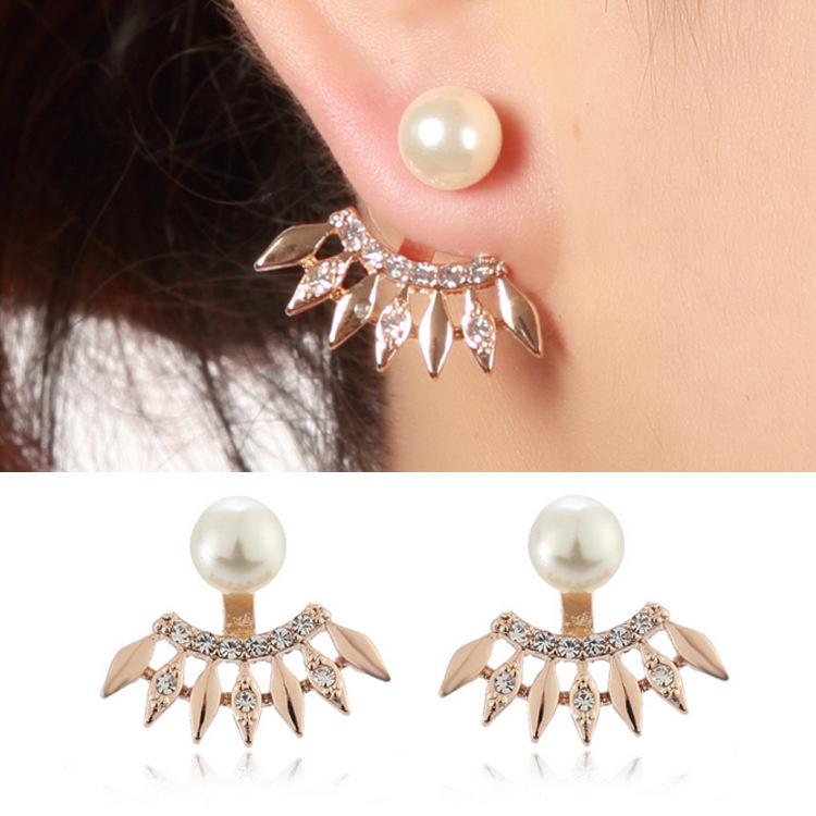 Rhinestone Crystal Pearl Stud Earrings - European & American Fashion Jewelry