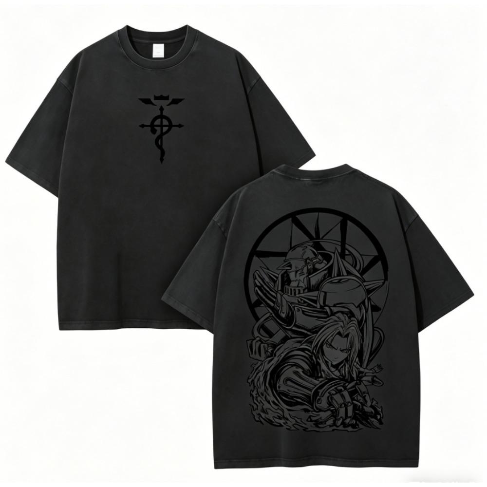 Fullmetal Alchemist Anime Lover Washed T-shirt Year round clothing high quality personality Clothes Plus Size Unisex New Model Couples tee