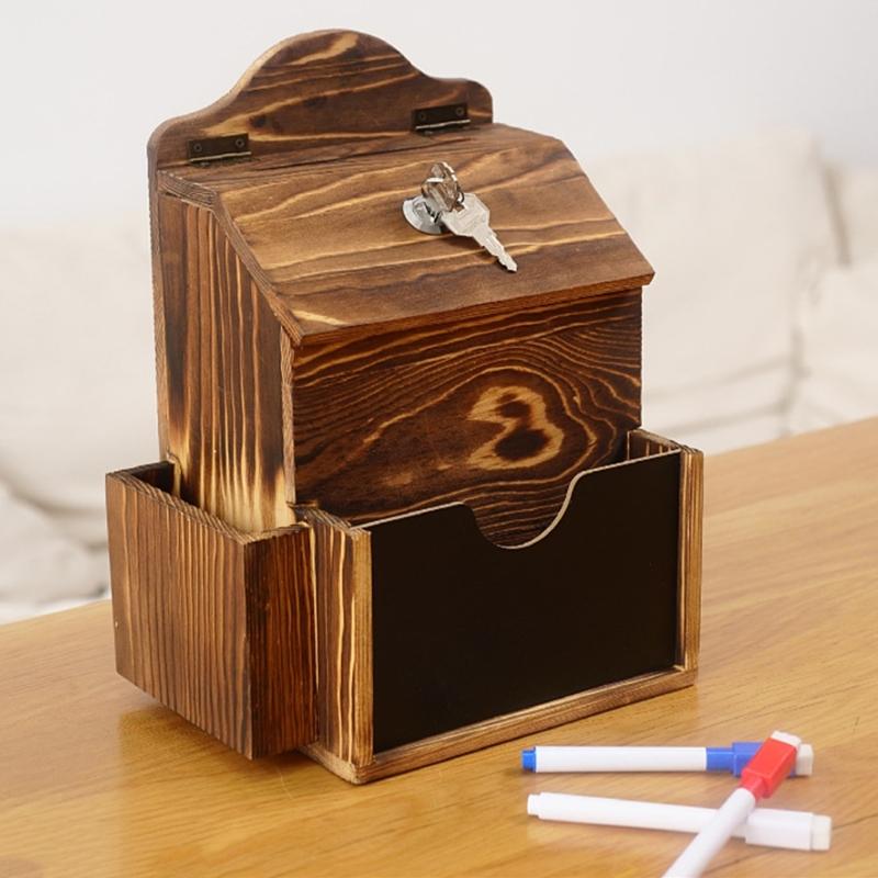 Handcrafted Wooden Feedback Box Featuring Lockable Slot Removable Writing And Storage Compartment For Office Decoration