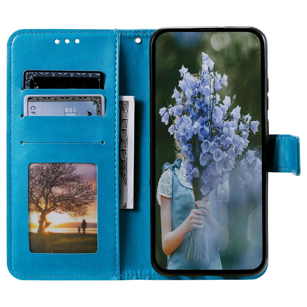 

For Google Pixel 8a Case Mandala Flower Imprinted Leather Cover with Strap Blue