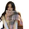 Winter Thickened Mohair Scarf for Women Rainbow Plaid Tassel Shawl Student Versatile Warm Scarf Trendy and Warm