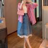 Lace Patchwork Denim Skirt Spring Pear Shaped Figure Fashionable Temperament A-line Skirt Mid Length