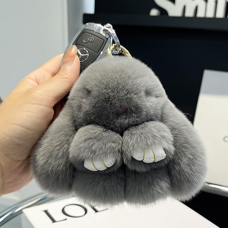 [SinfoniaA] Plush Keychain, Cute Rabbit Keychain, Fluffy and Cute Fur Keychain, Otter Rabbit Key Ring, Bag Charm, Soothing Item, Accessory (Silver