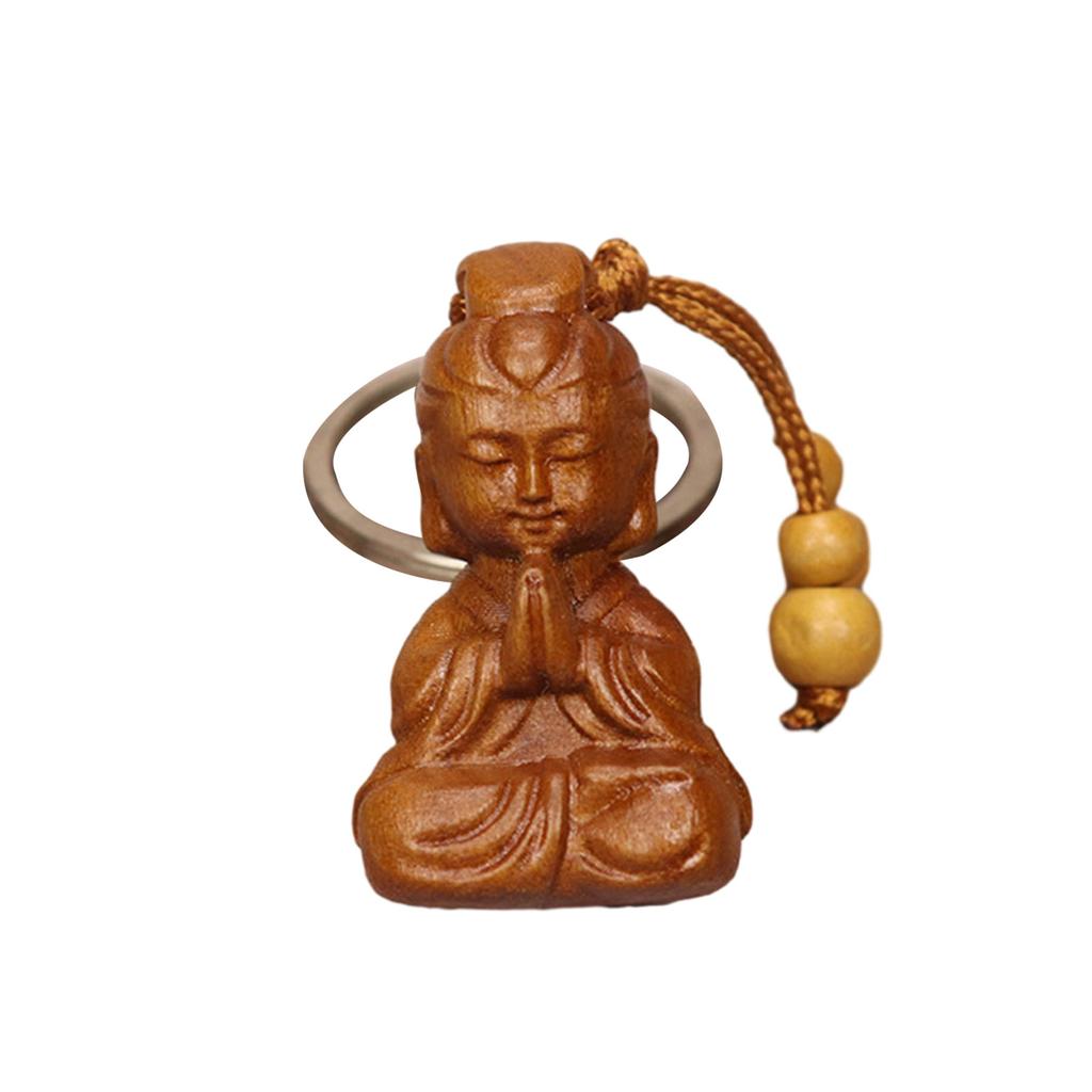 Porte-clés pendentif Bouddha en bois de pêcher Feng Shui Porte-clés Statue de Bouddha Durable Symbolise le bon augure