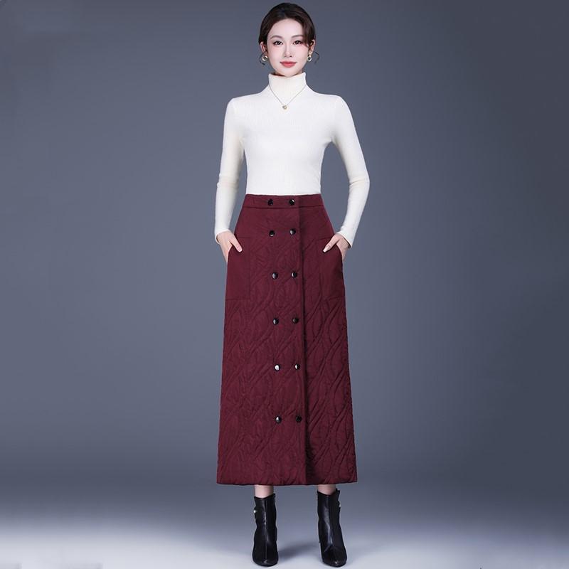 Abajo Algodón Acolchado talla grande Cintura alta vintage Primavera otoño Invierno casual suelto largo para mujer faldas falda de mujer