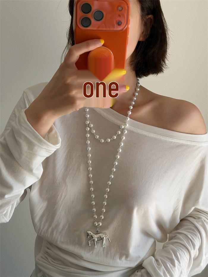 Zodiac Pearl Beaded Pony Necklace - Luxurious, Versatile Layered Sweater Chain for Women