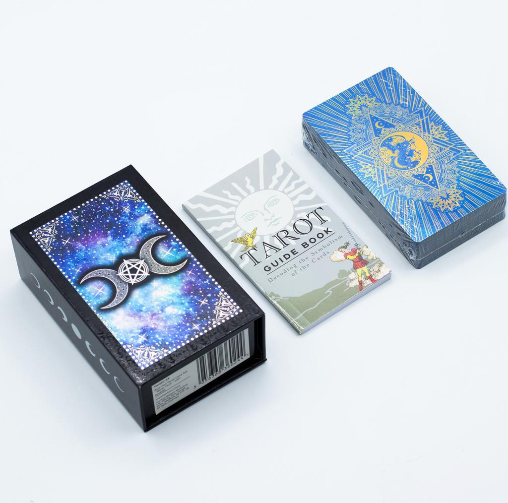 Blue Foil Tarot Card Set – Moon Face – with Booklet