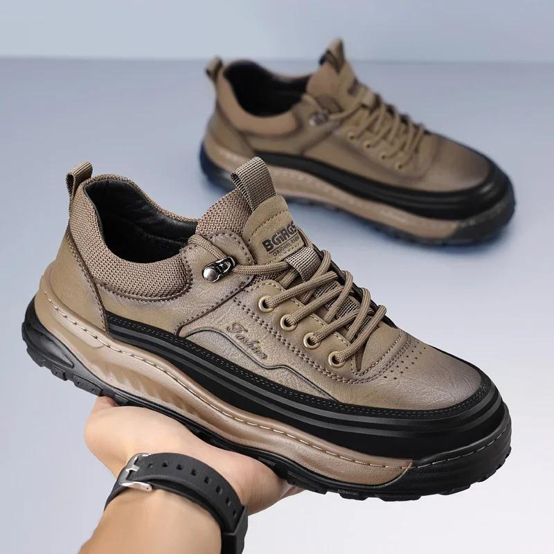 Fashion New Mens Casual Leather Outdoor Sneakers New Winter Genuine Leather Outdoor Running Shoe Antiskid Tennis Walking Sports Shoes