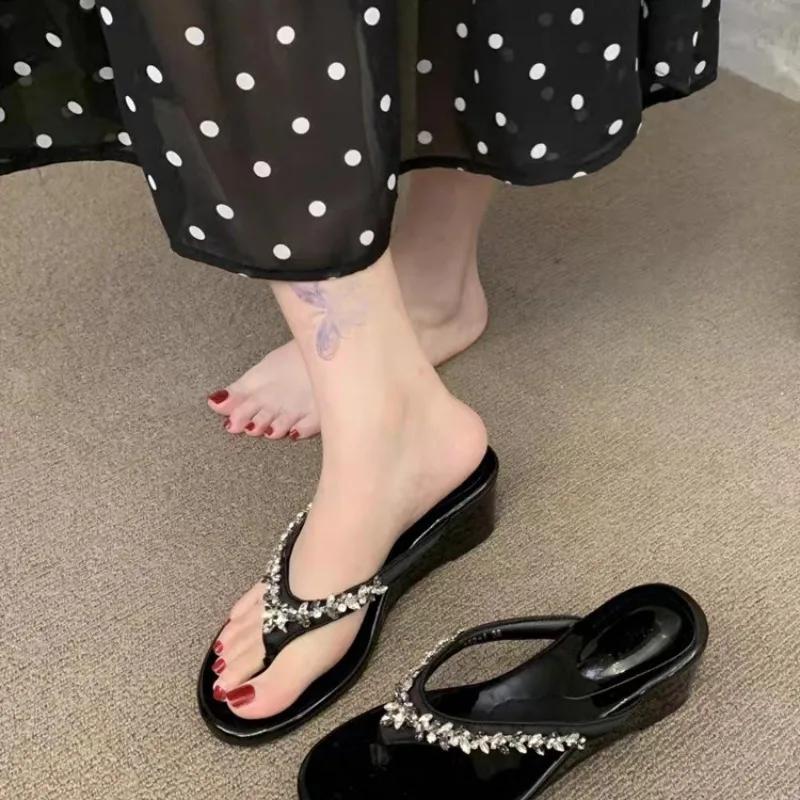 Fashion French Style Purple Thong Thick Heel Sandals Women's Summer Outdoor Beach Slippers Open Toe Comfortable Flip Flops