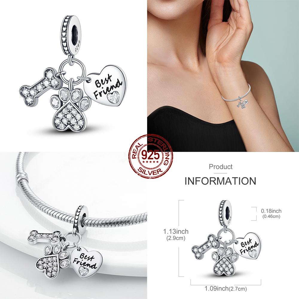 Charm Bead Components Compatible With Authentic Original Copper Metal Bracelet High Quality Fine Jewelry Bead Components Puppy Heart Bow Copper Metal