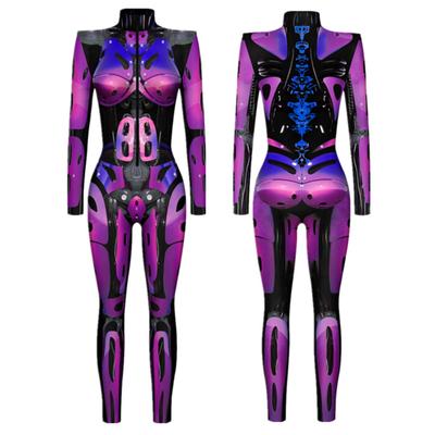Women's Fashion Boho Halloween Print Long Sleeve Slim Costumes Zipper Jumpsuit