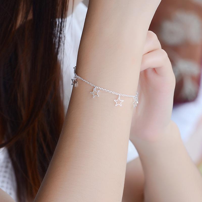 Silver Hollow Star Anklet - Celebrity Style Korean Fashion Jewelry Gift for Women