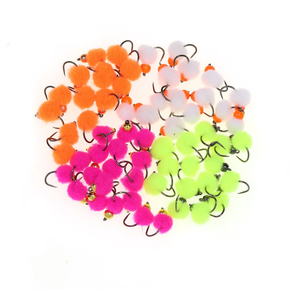 Glo Bug Egg Flies UV Fluorescent Beadhead Trout Salmon Steelhead Fly Fishing Lures, Egg Yarn Nymph Patterns for Freshwater Fishing