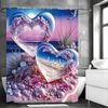 Pink Fantasy Beach Heart Gemstone Shower Curtain, Bathroom Decorative Shower Curtain, Waterproof Shower Curtain with Hooks