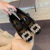 Rhinestone Square Buckle Mary Jane Shoes Women's New Patent Leather Low Heel Light Mouth Leather Shoes Thick Heel Single Shoes