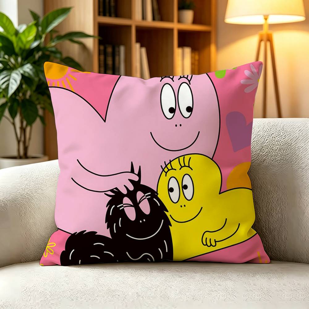 BBarbapapa Whole Family Cute Cartoon Pillow Case Square DoubleSided Sofa Cushion Cover Bedroom Bedside Pillow