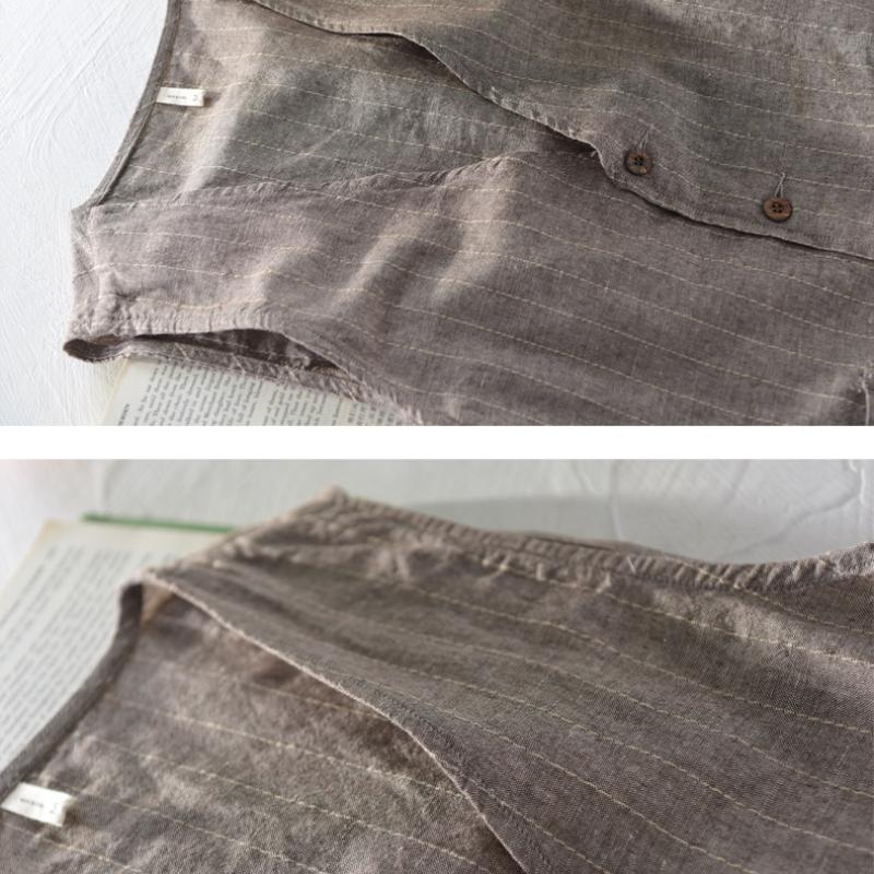 Gilet da Uomo Stile Inghilterra Moda Estiva Gilet da Uomo Traspirante Casual Top Scollo a V Senza Maniche a Righe Sottili Cotone Lino Giacca con Bottoni