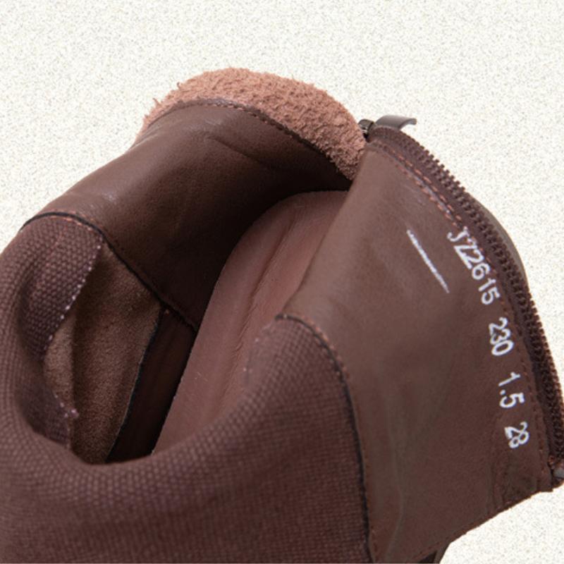 Johnature Botas retrô de cano médio com sola grossa e couro legítimo com cadarço, sapatos femininos
