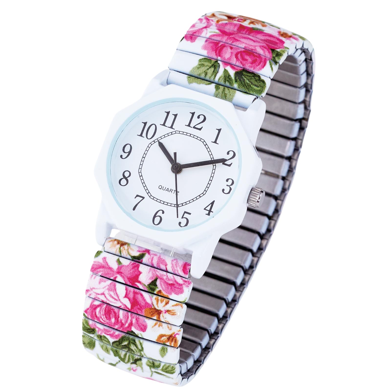 

Floral Octagonal Clock Quartz Wristwatch Octagonal Feng Shui Floral Pattern